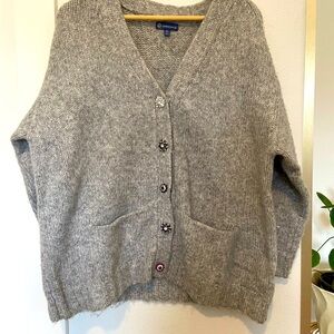 Democracy Soft Gray V-Neck Cardigan W/Sparkly Snap Closures Sz XL